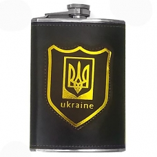 Фляга 270 мл Ukraine обтянута кожей темно-коричневая