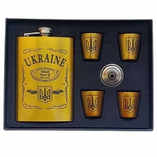 Подарочный набор Фляга 270 мл UKRAINE + лейка + 4 стопки PK-23 Gold