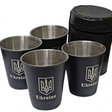 Стопки 60 мл металлические походные Ukraine Тризуб черные набор 4шт