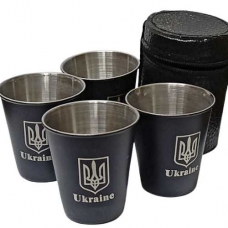 Стопки 60 мл металлические походные Ukraine Тризуб черные набор 4шт
