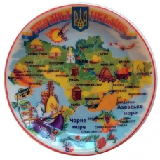Магніт 65мм Тарілка Карта України блакитна (кераміка)
