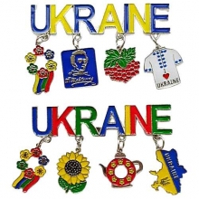 Магнит 80х50мм Буквы UKRAINE с символами металлический Магнит 80х50мм Буквы UKRAINE с символами металлический