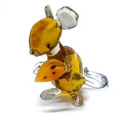 Фігурка 10 см Мишка з сиром бурштиново-помаранчева (скло)
