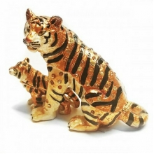 Шкатулка 7 см Тигр с тигренком (металлическая)