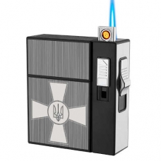 Портсигар с зажигалкой газовая + USB для обычных сигарет Украина Эмблема ЗСУ