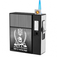 Портсигар с зажигалкой газовая + USB для обычных сигарет Украина Казак с саблей
