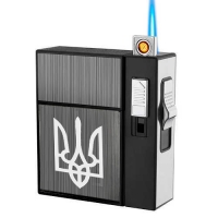 Портсигар с зажигалкой газовая + USB для обычных сигарет Украина Тризуб