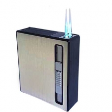Портсигар с зажигалкой газовая 2 форсунки для 20 сигарет A33616 золотистый
