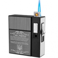 Портсигар с зажигалкой газовая + USB для обычных сигарет Гимн Украины