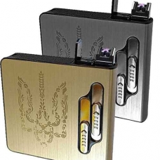 Портсигар з електро-імпульсною запальничкою USB на 15 сигарет A33401 Україна Тризуб