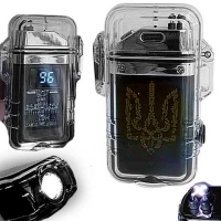 Зажигалка водонепроницаемая 2 в 1 USB индукционная + фонарик Тризуб 33751
