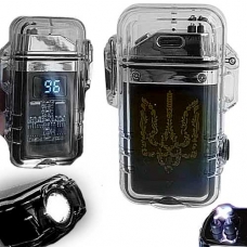 Зажигалка водонепроницаемая 2 в 1 USB индукционная + фонарик Тризуб 33751