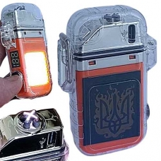 Зажигалка водонепроницаемая 2 в 1 USB индукционная + фонарик Тризуб оранжевая