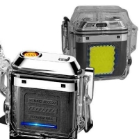 Зажигалка водонепроницаемая 2 в 1 USB спиральная + фонарик Robo